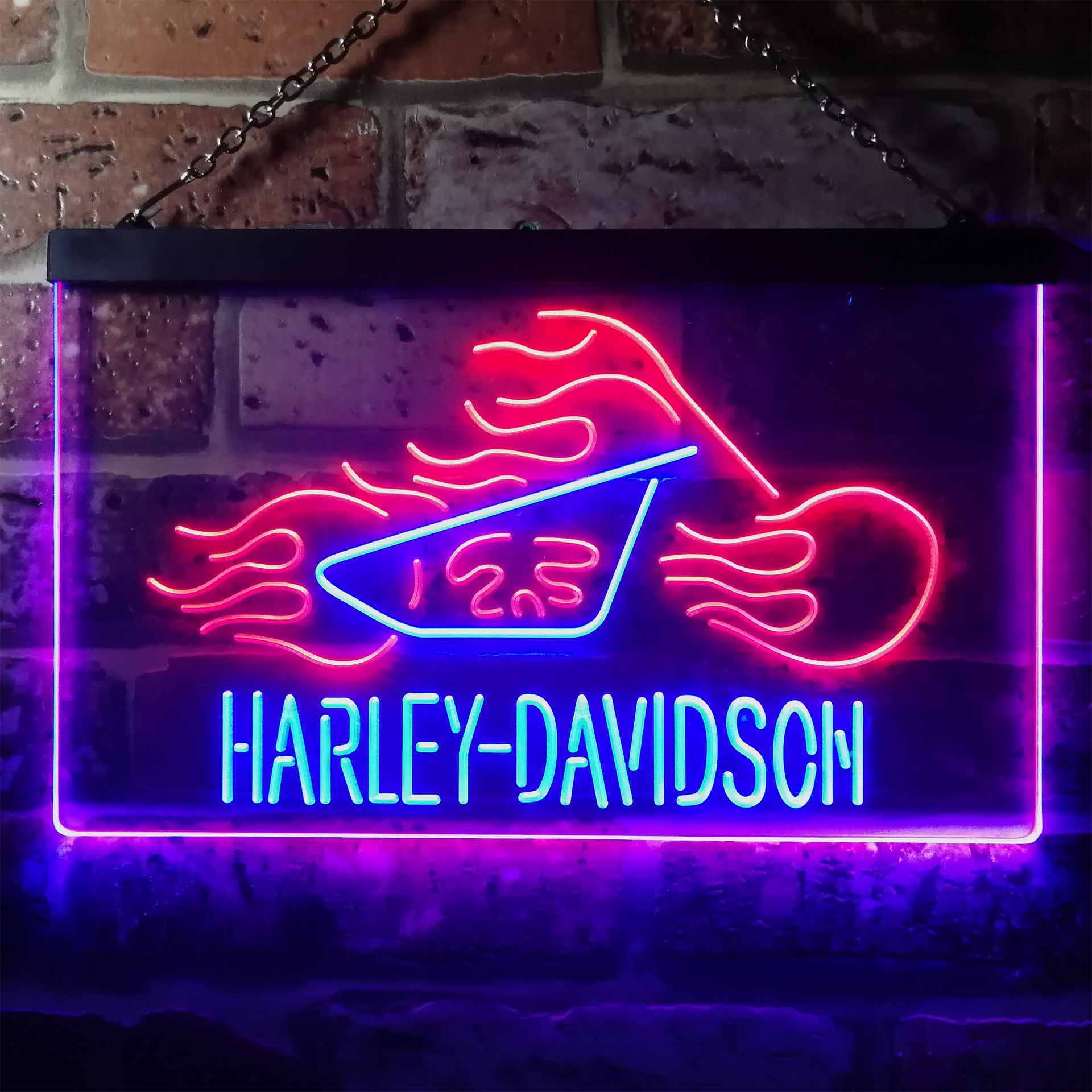 Harley Davidson Fire Bike Dual LED Neon Light Sign